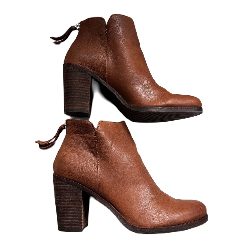 BP Jett Cognac Leather Brown Ankle Boots Block High Heel Boot Size 9 BP. Booties